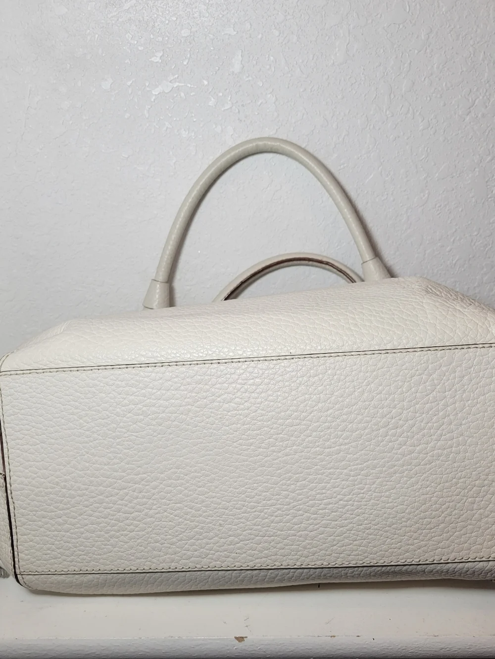 Kate Spade New York Clotted Cream Pebbled Tassel Polka Dot Gold Handbag - Read